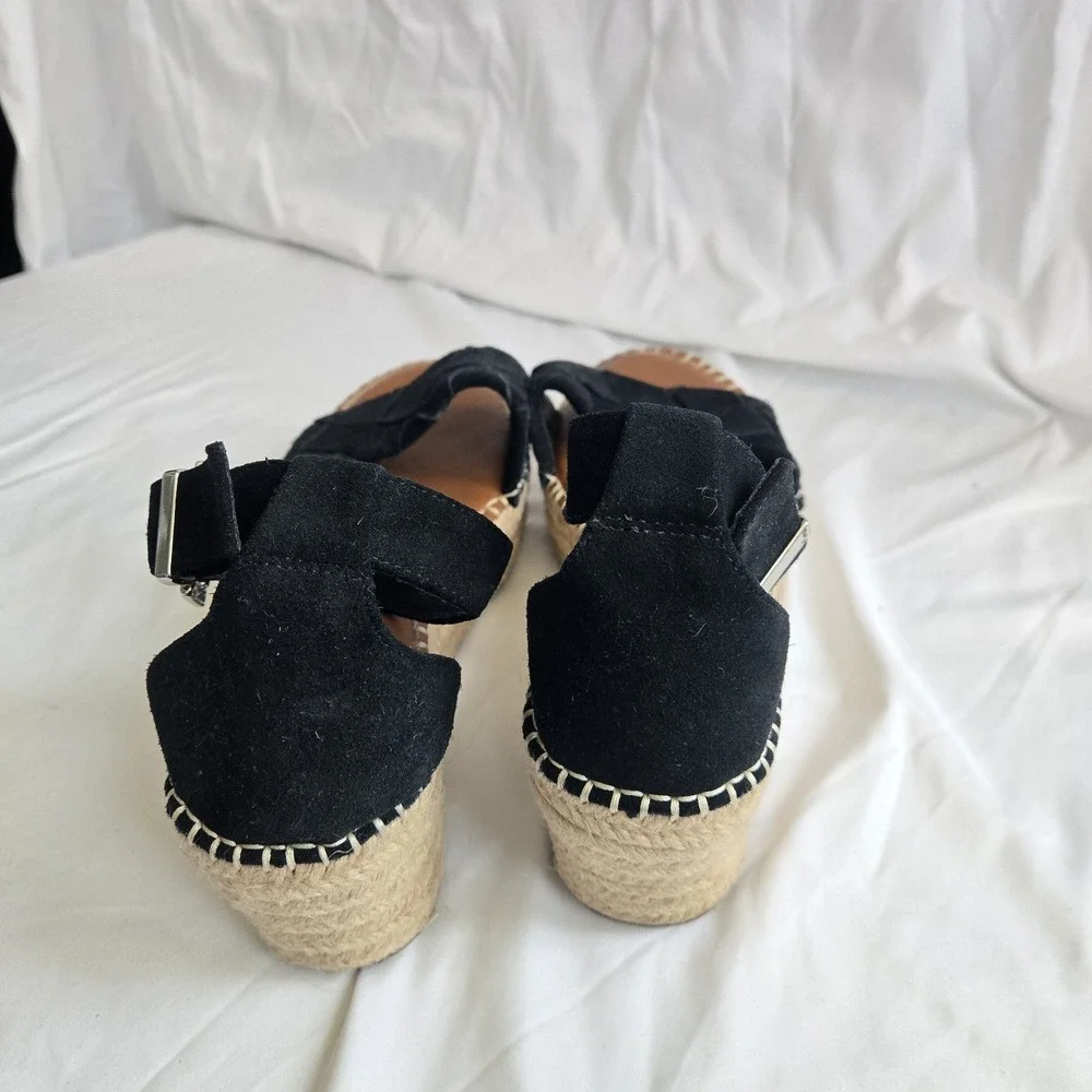 Michael Shannon Bridgette Black Suede Espadrille Wedge Sandals Ankle Strap 8